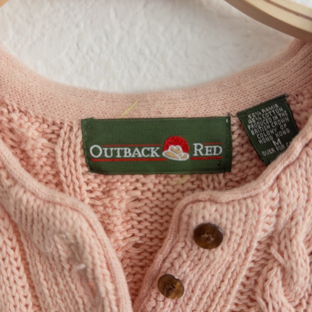 Outback Red Vintage Pink Ramie Cotton Cable Knit Sweater Fisherman Size Medium - Picture 4 of 5